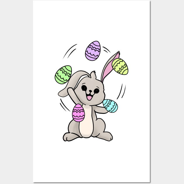 Rabbit juggling eggs happy easter 2021 egg hunt Wall Art by Mesyo